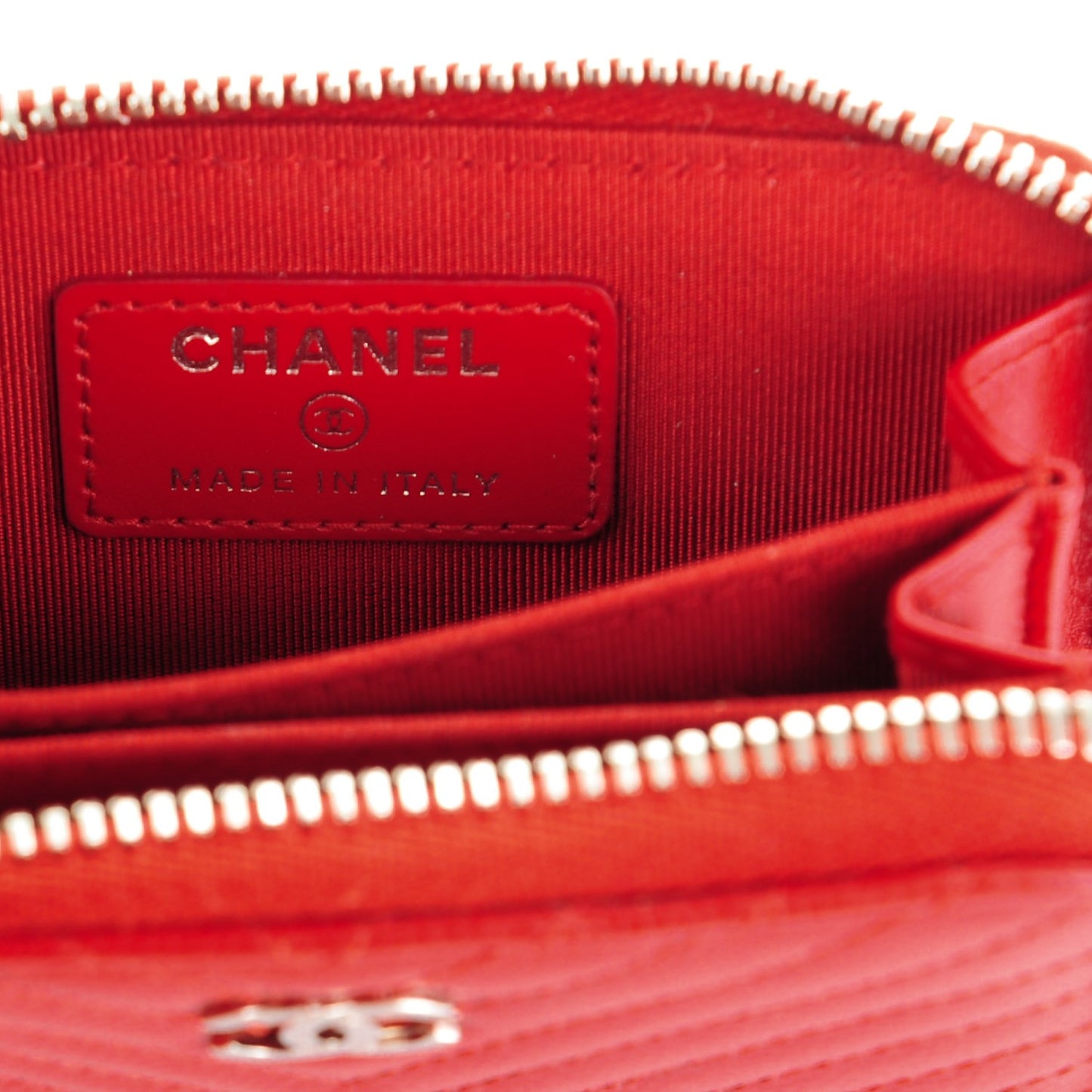 Caviar Chevron Quilted Zip Around Coin Purse Red
