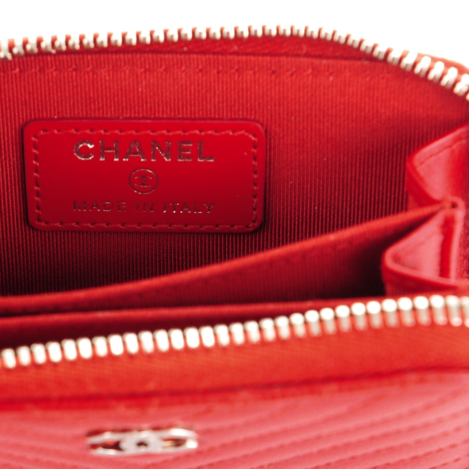 Chanel Caviar Chevron Quilted Zip Around Coin Purse Red 6 of 7