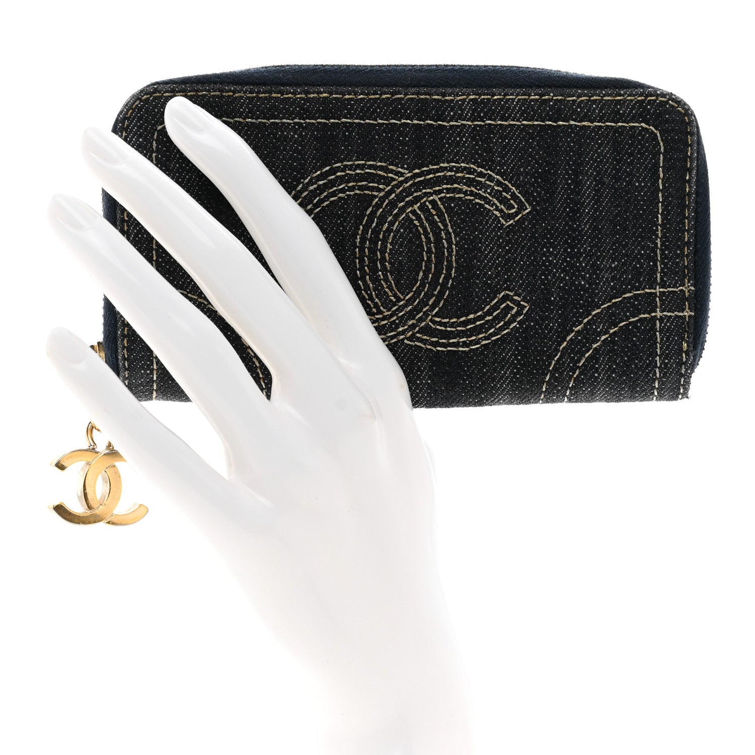 Chanel Denim CC Zip Around Wallet 2 of 9