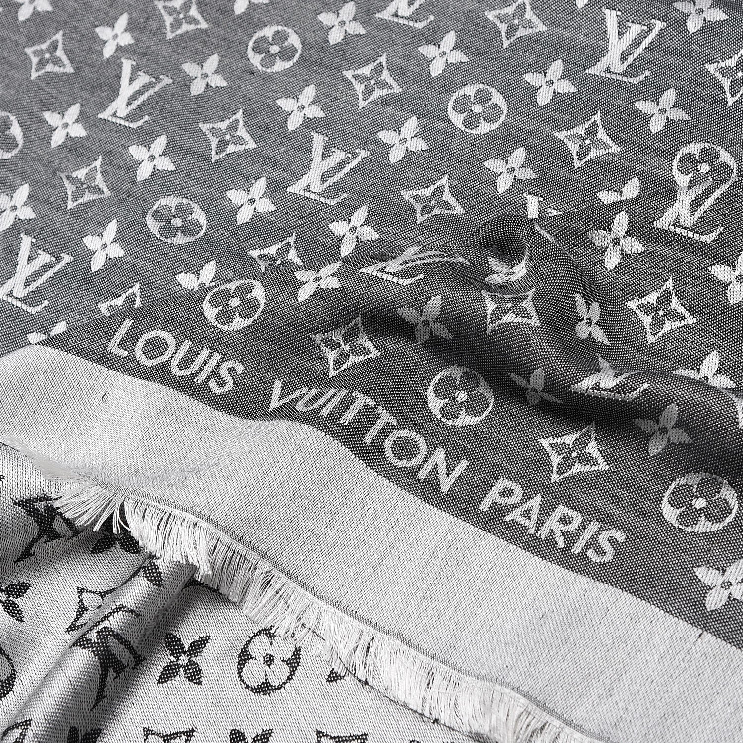 Louis Vuitton Wool Silk Monogram Denim Shawl Black 5 of 6