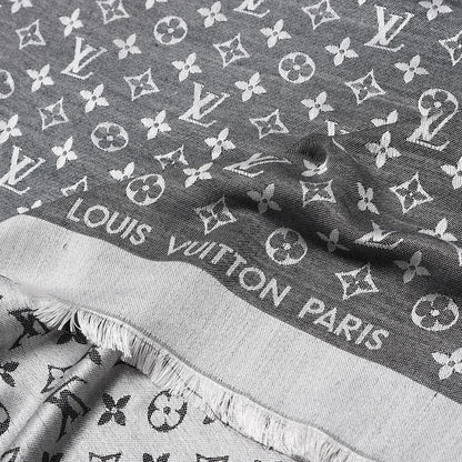Louis Vuitton Wool Silk Monogram Denim Shawl Black 5 of 6