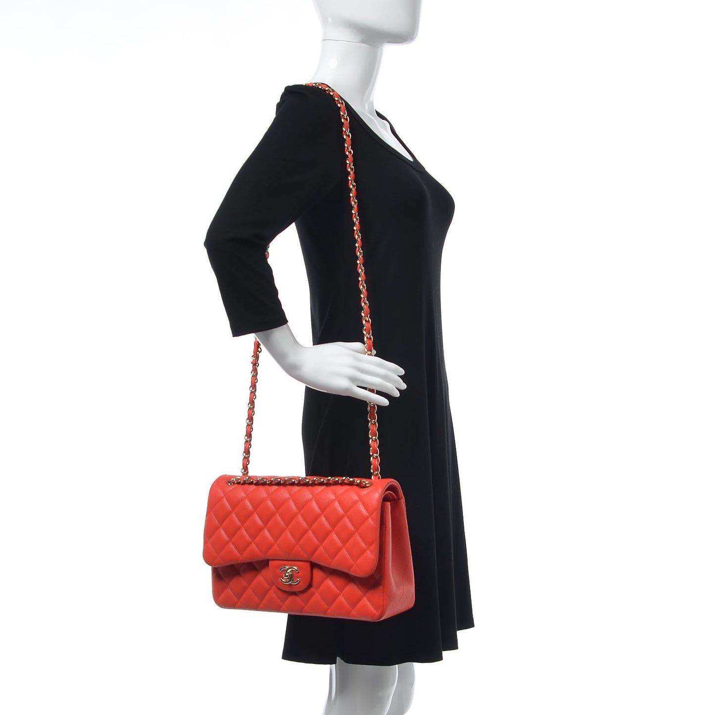 Caviar Quilted Jumbo Double Flap Red