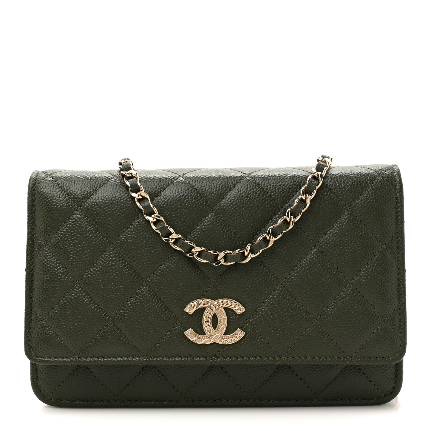 Caviar Quilted Multi Chain Wallet On Chain WOC Khaki