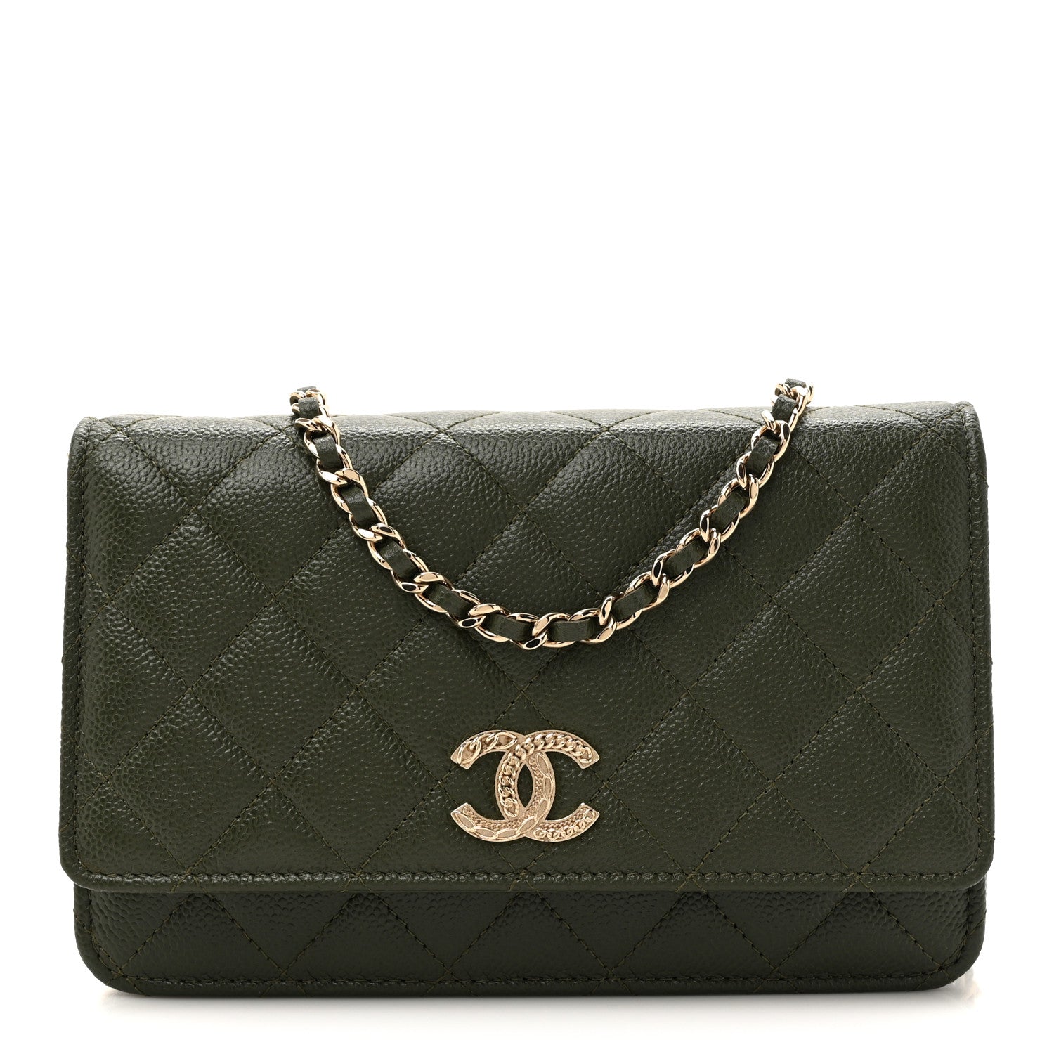 Chanel Caviar Quilted Multi Chain Wallet On Chain WOC Khaki 1 of 11