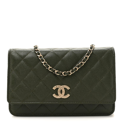 Chanel Caviar Quilted Multi Chain Wallet On Chain WOC Khaki 1 of 11