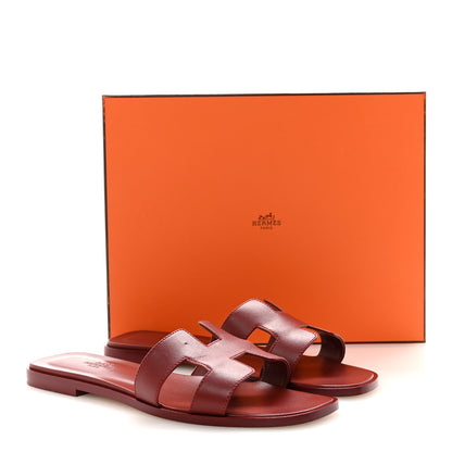 Hermes Box Calfskin Oran Sandals 38.5 Rouge Tomette 10 of 10