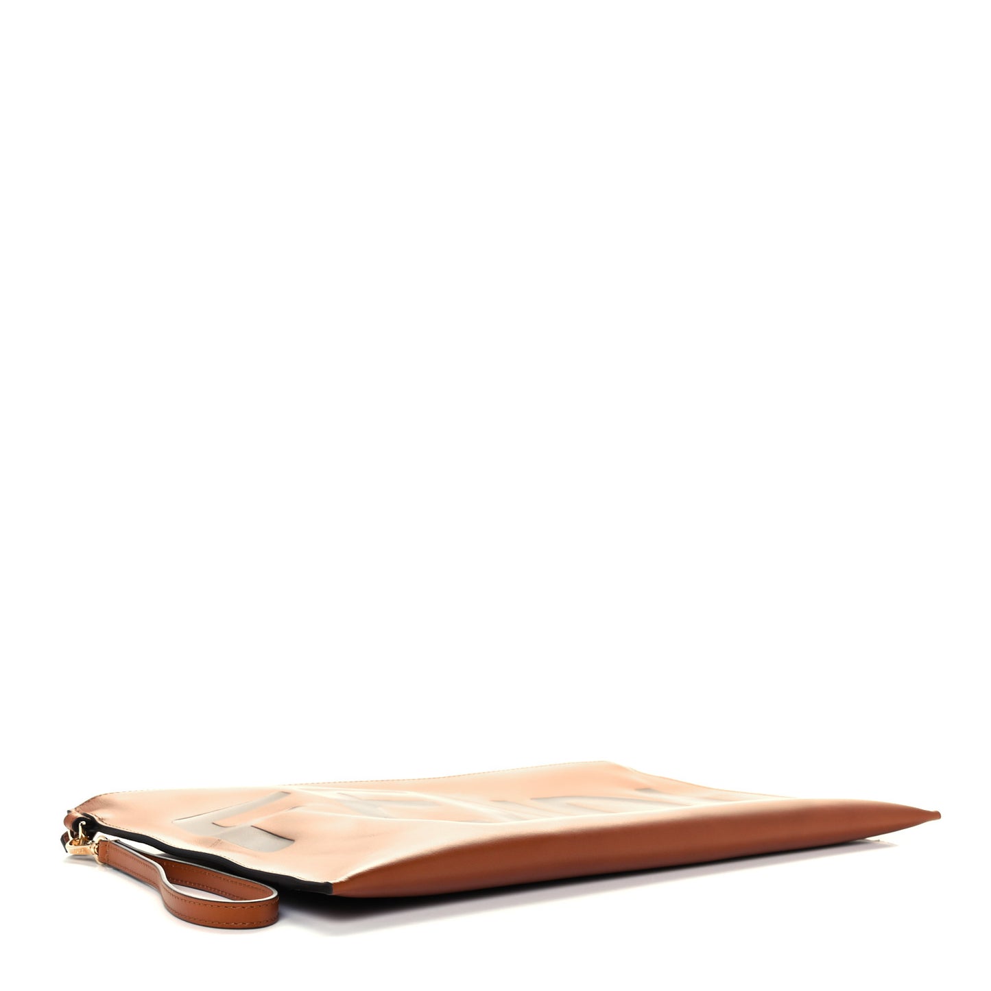 Vitello King Logo Embossed Large Flat Pouch Cuoio