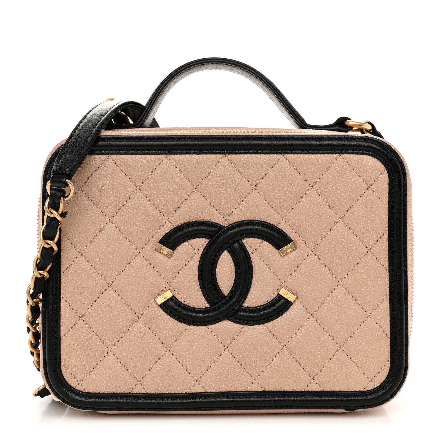 Chanel Caviar Quilted Medium CC Filigree Vanity Case Beige Black 1 of 11