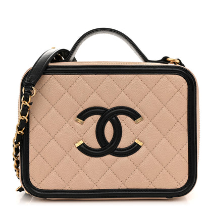 Chanel Caviar Quilted Medium CC Filigree Vanity Case Beige Black 1 of 11