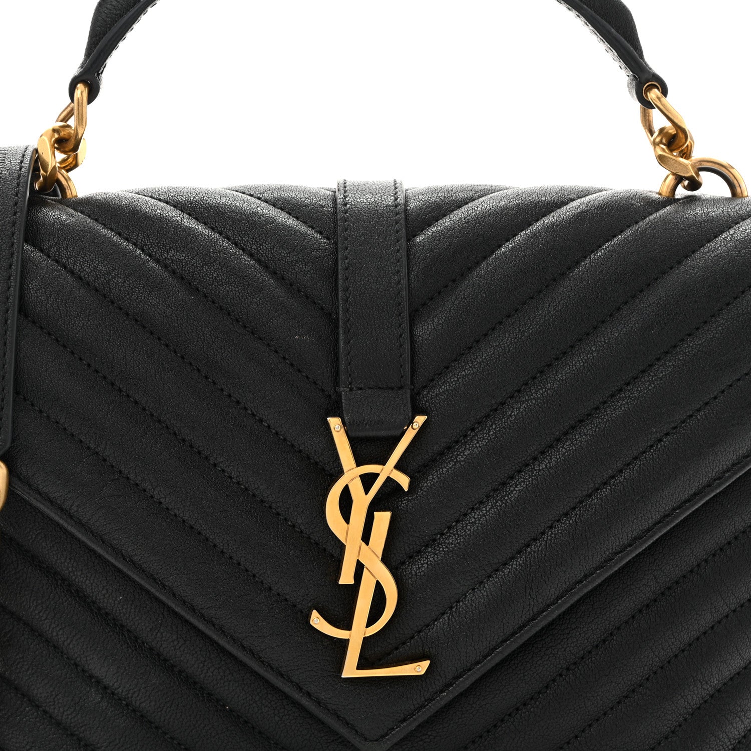 Saint Laurent Sheepskin Matelasse Chevron Monogram Medium College Bag Black 8 of 10