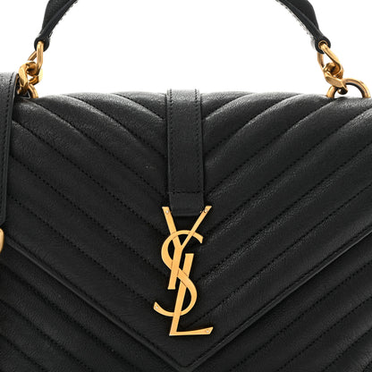 Saint Laurent Sheepskin Matelasse Chevron Monogram Medium College Bag Black 8 of 10