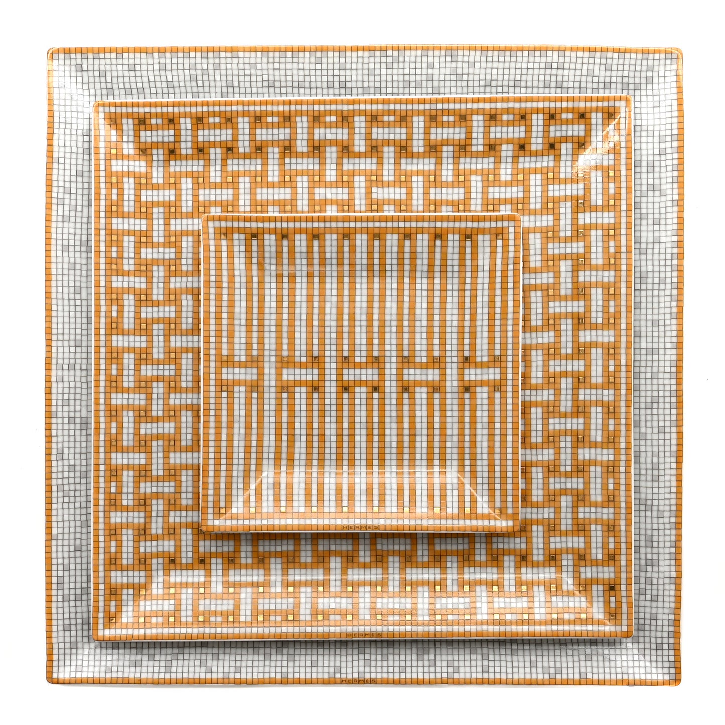 Porcelain Mosaique Au 24 Set of 5 Square Plates Gold