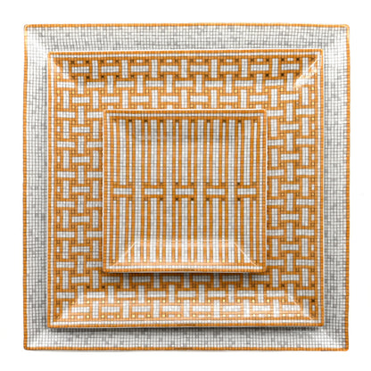 Hermes Porcelain Mosaique Au 24 Set of 5 Square Plates Gold 2 of 12