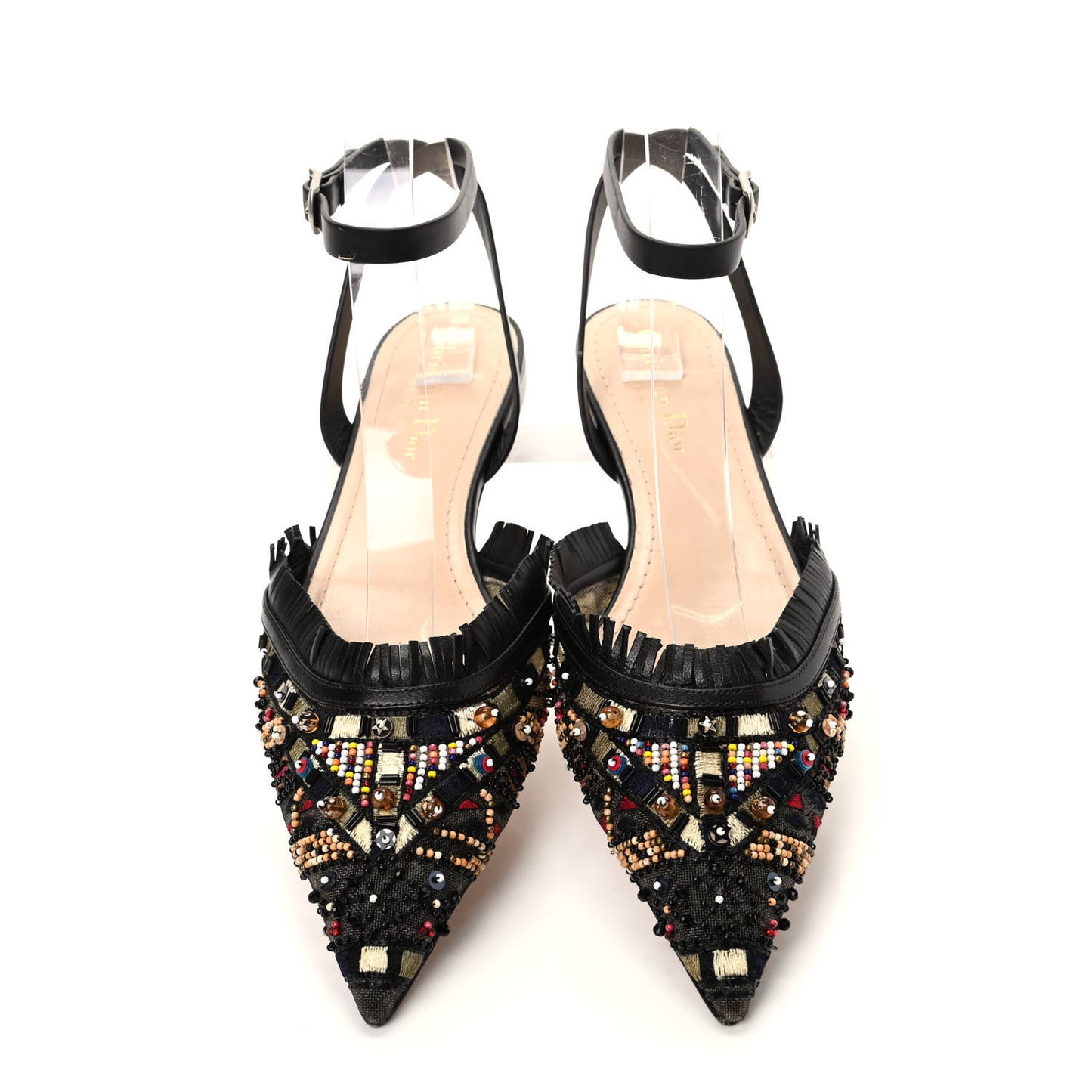 Calfskin Beaded Teddy D Mule Slingback Flats 39.5 Multicolor