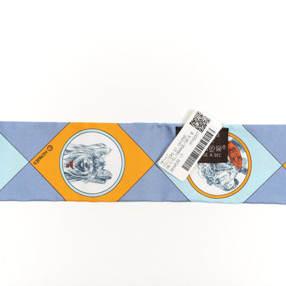 Hermes Silk Colliers Et Chiens Twilly Ciel Orange Gris Bleuete 3 of 3