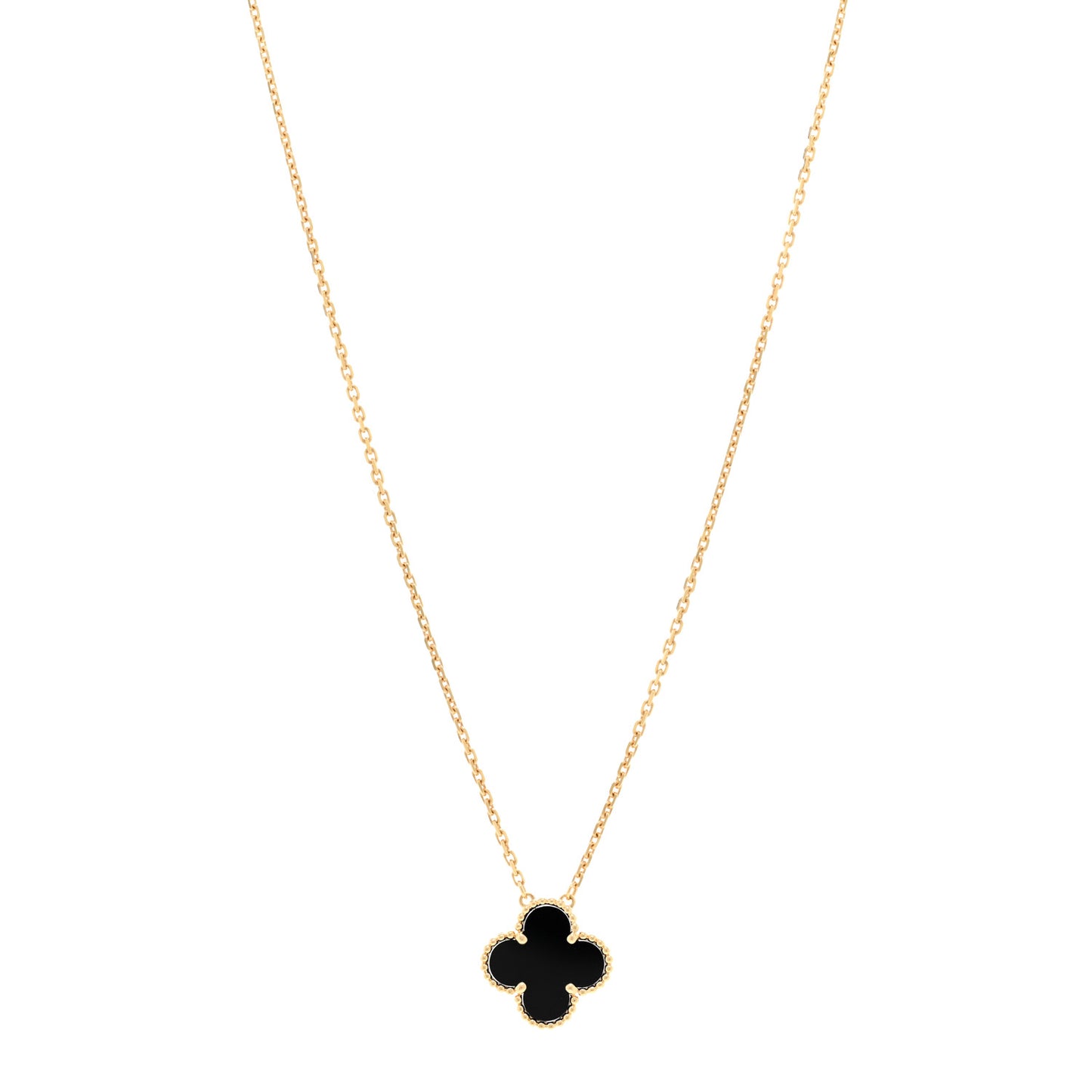 18K Yellow Gold Black Onyx Vintage Alhambra Pendant Necklace