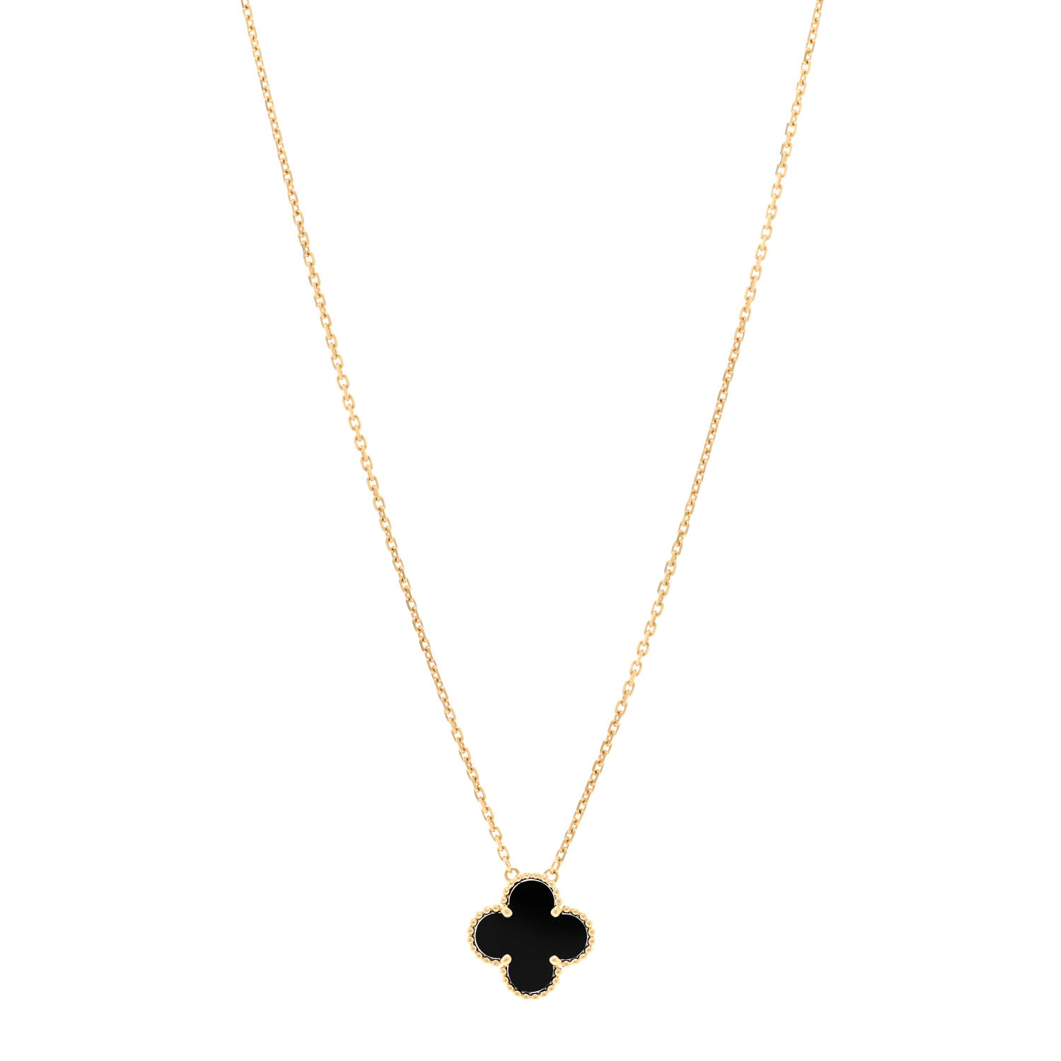 Van Cleef & Arpels 18K Yellow Gold Black Onyx Vintage Alhambra Pendant Necklace 1 of 5