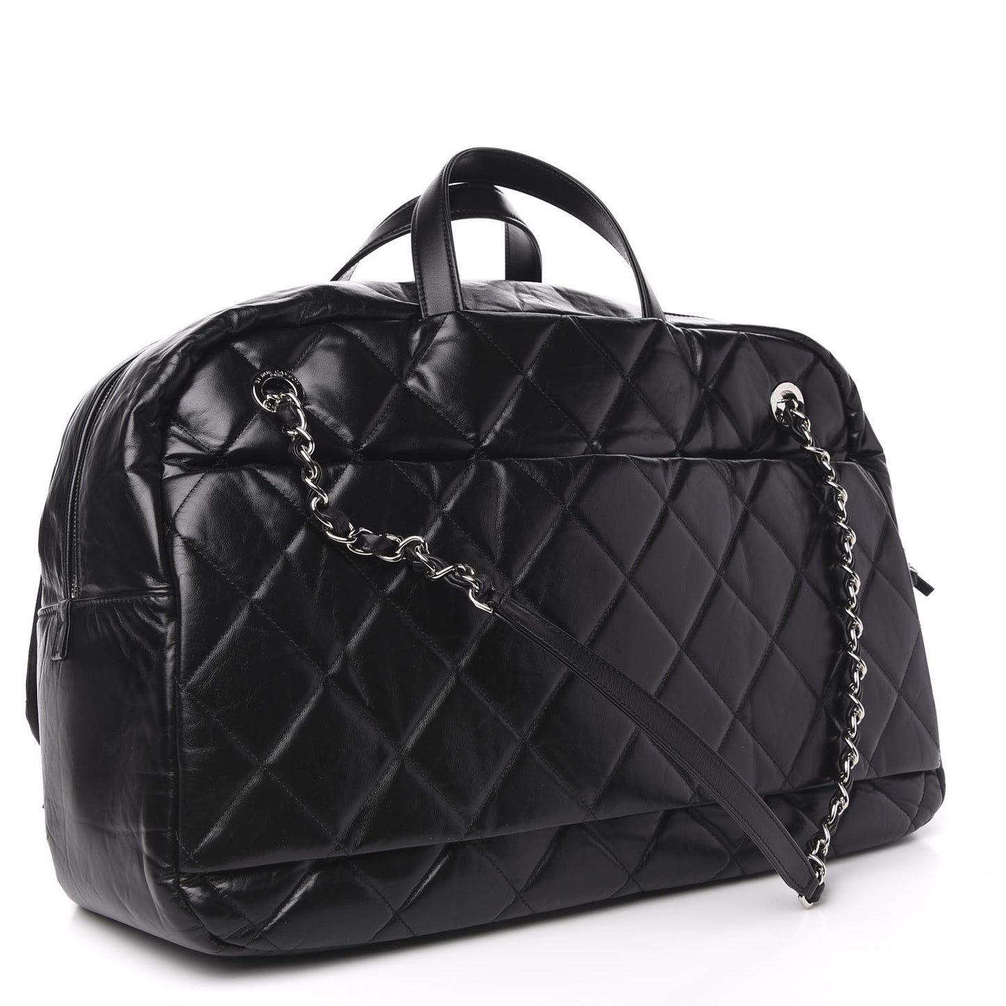 Aged Calfskin Quilted Large Express Bowling Bag Black