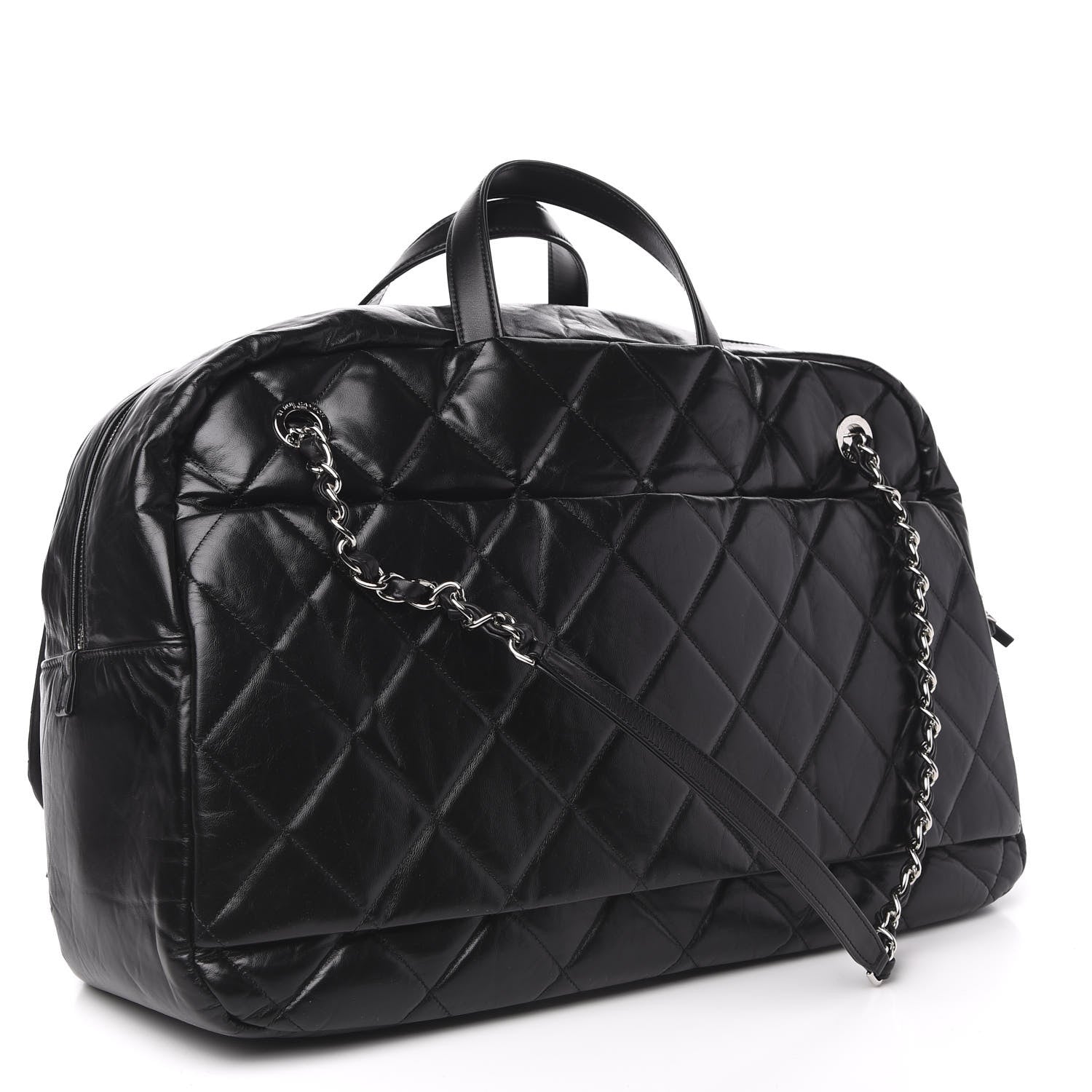 Chanel Aged Calfskin Quilted Large Express Bowling Bag Black 3 of 10