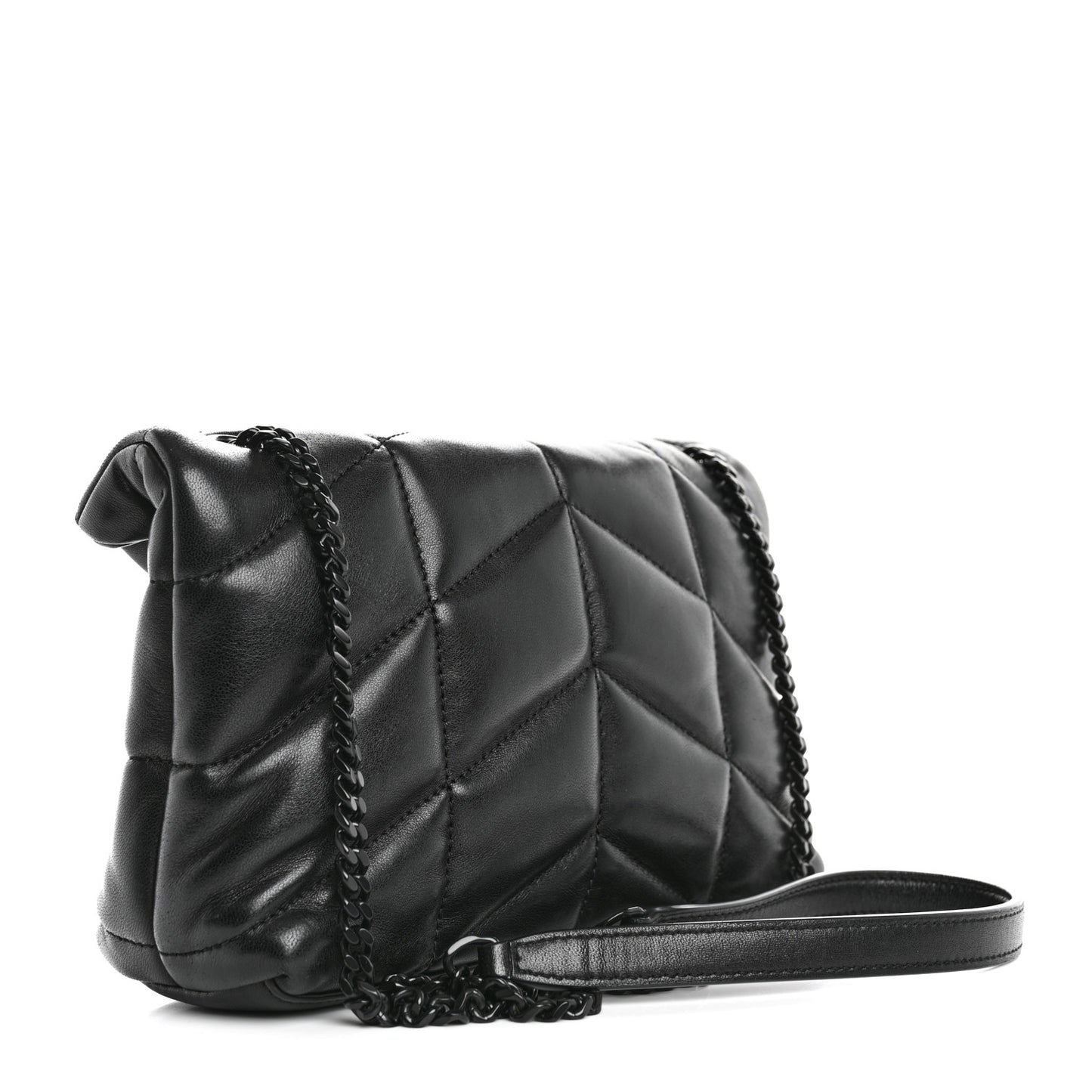 Lambskin Quilted Toy Loulou Puffer Monogram Monochrome Chain Satchel Black