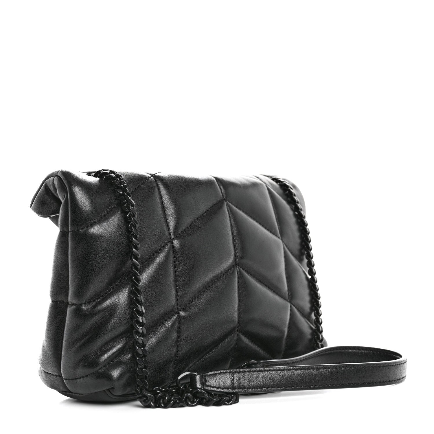 Saint Laurent Lambskin Quilted Toy Loulou Puffer Monogram Monochrome Chain Satchel Black 3 of 10