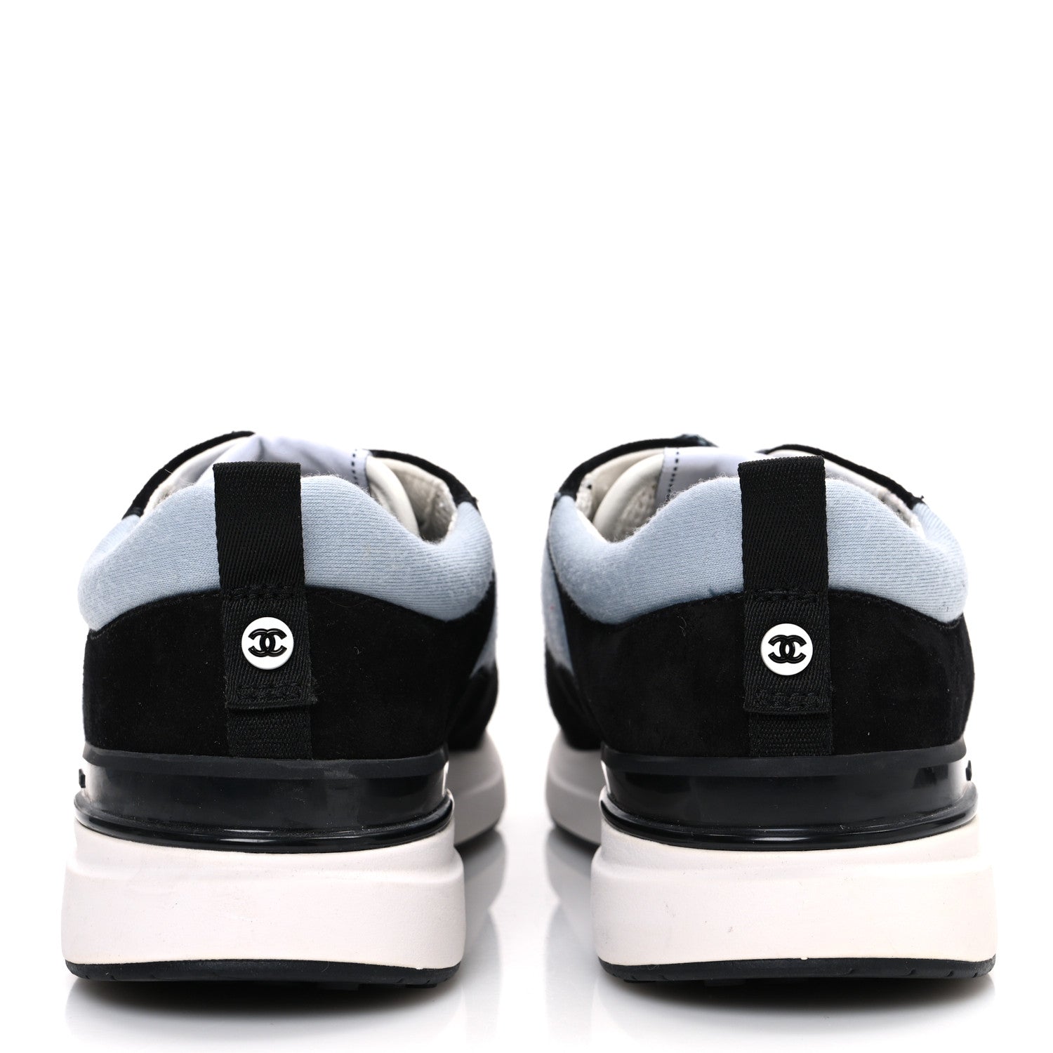 Chanel Suede Calfskin Fabric CC Sneakers 39 Light Blue Black 6 of 10