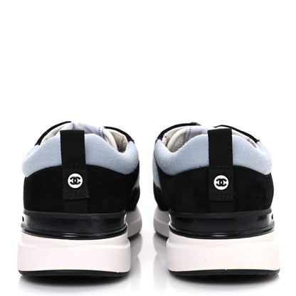 Chanel Suede Calfskin Fabric CC Sneakers 39 Light Blue Black 6 of 10