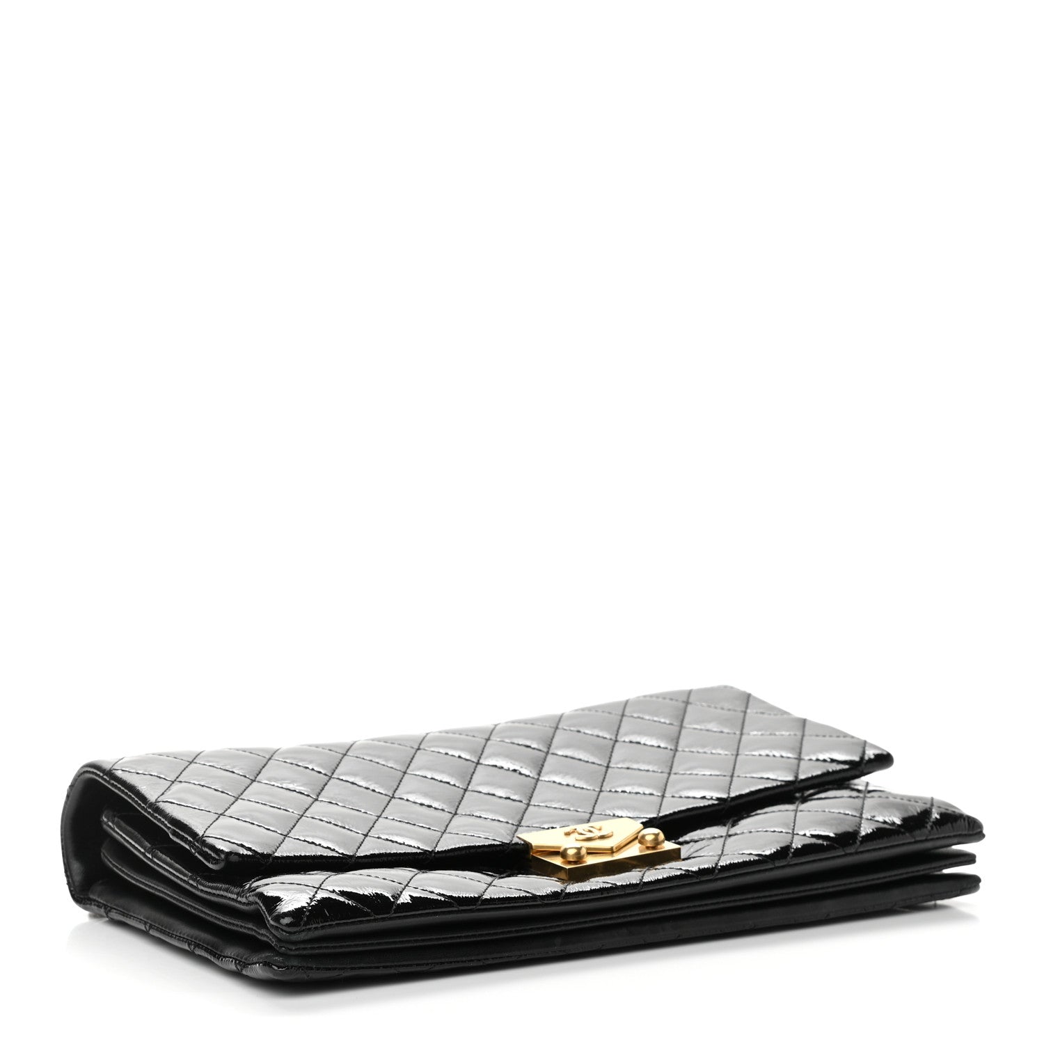 Chanel Patent Goatskin Quilted 3 Pocket Accordion Flap Black 4 of 10