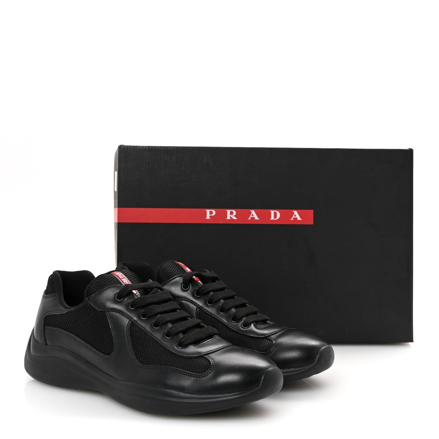 Prada Vitello Soft Mesh Mens America's Cup Sneakers  9.5 Black 10 of 10