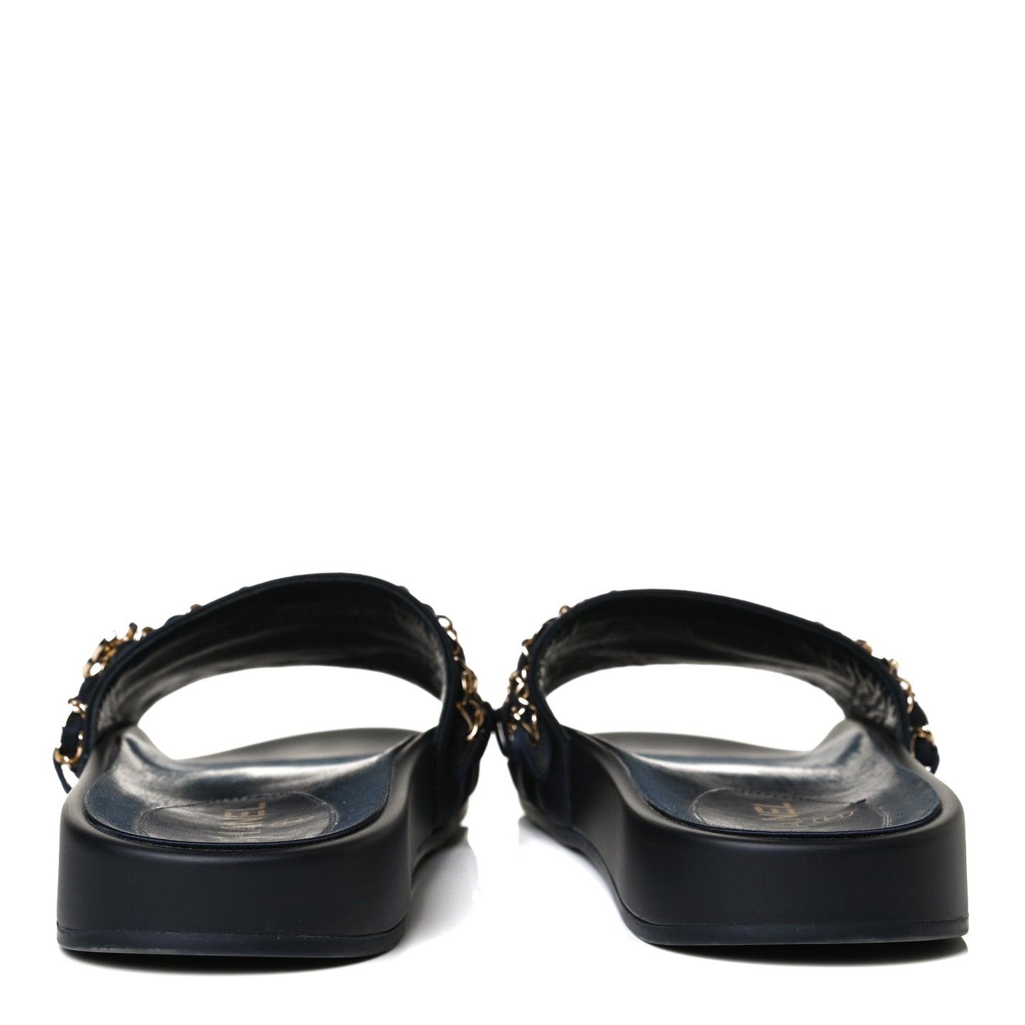 Satin Canvas Chain Slides Sandals Flats 40 Marine