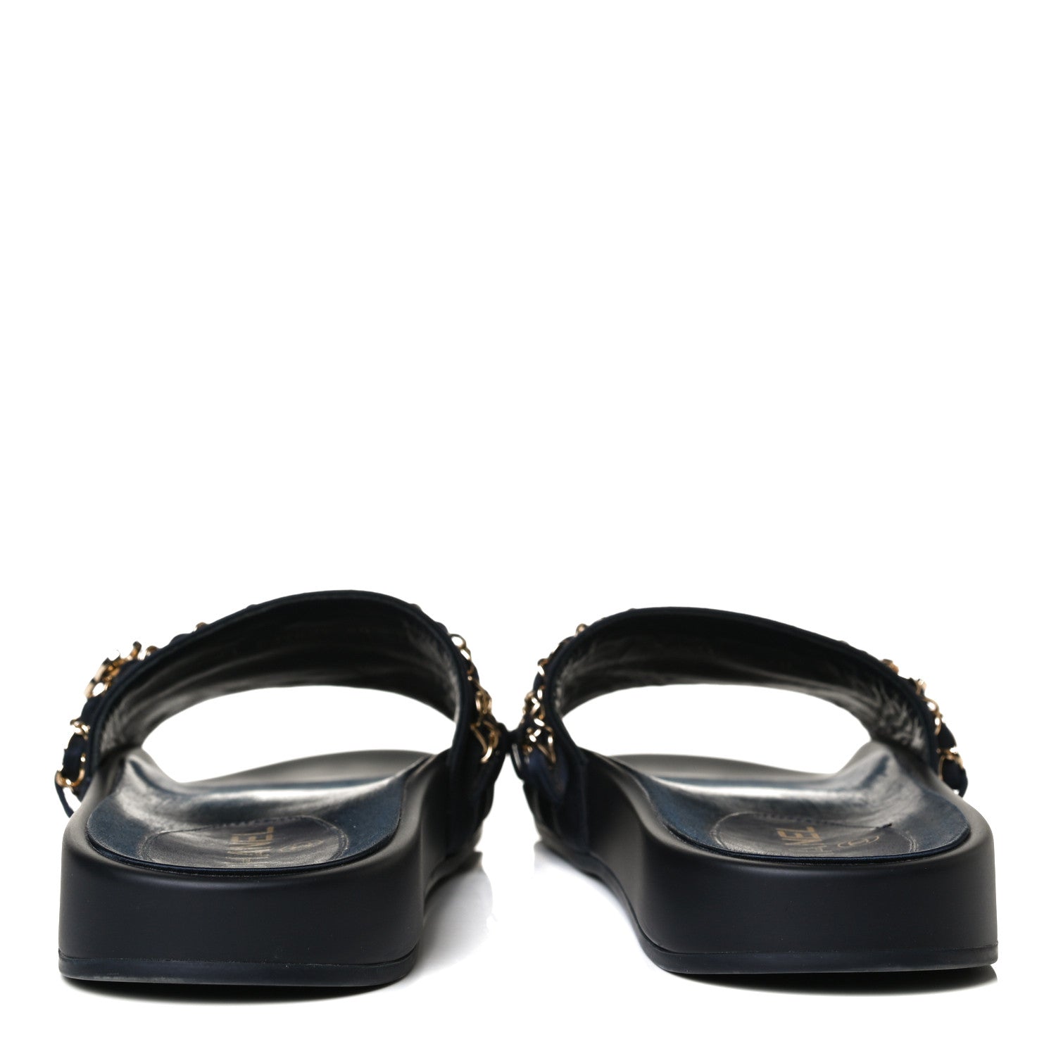 Chanel Satin Canvas Chain Slides Sandals Flats 40 Marine 6 of 13