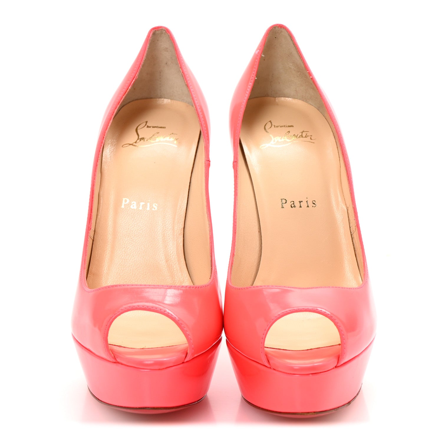 Christian Louboutin Patent Lady Peep 150 Pumps 37 Fluo Rose Paris 3 of 8