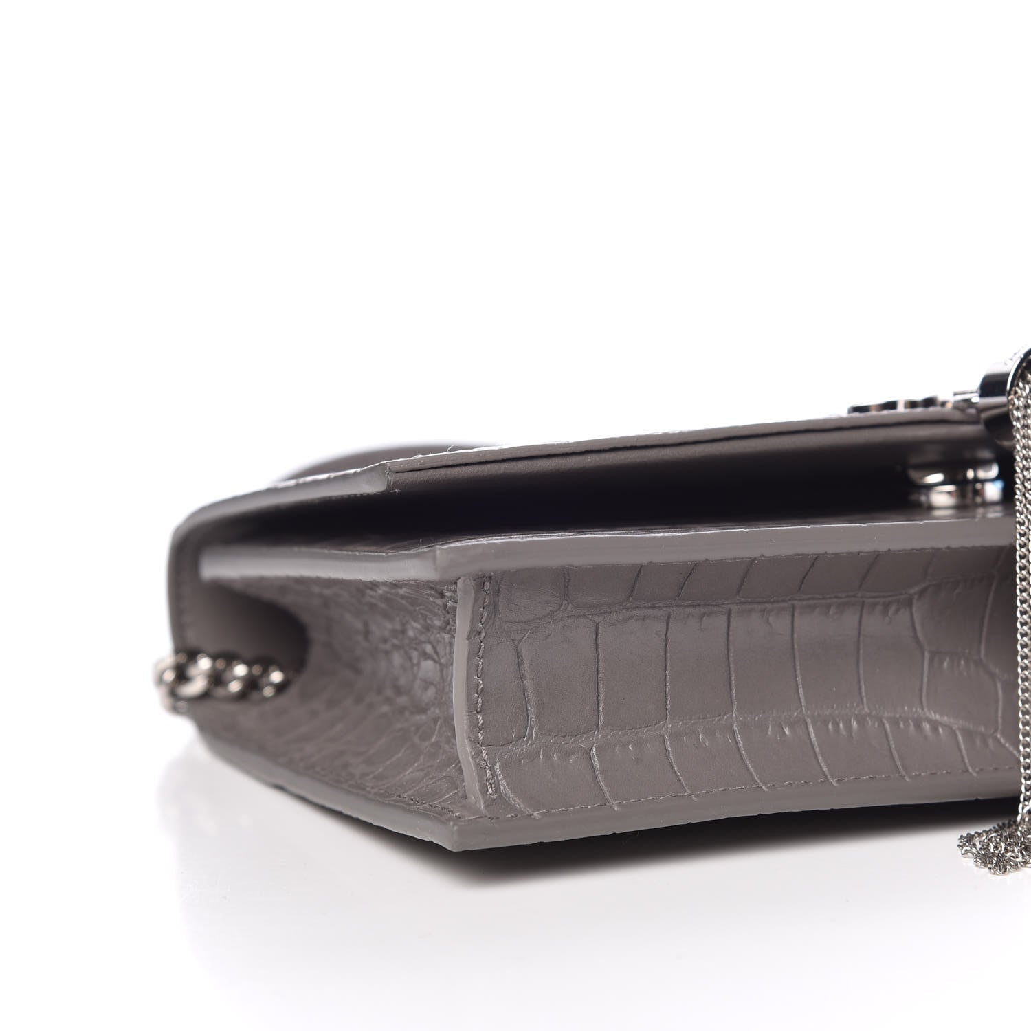 Saint Laurent Calfskin Crocodile Embossed Kate Monogram Tassel Chain Wallet Fog 6 of 10