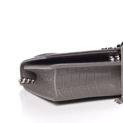 Saint Laurent Calfskin Crocodile Embossed Kate Monogram Tassel Chain Wallet Fog 6 of 10