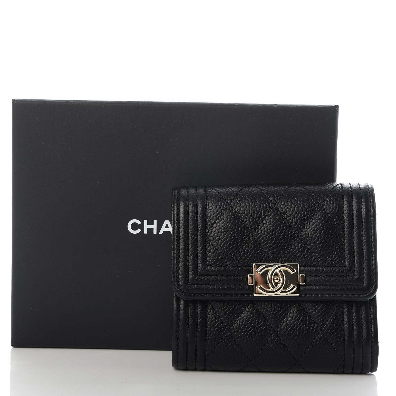 Chanel Caviar Quilted Compact Boy Wallet Black 8 of 8