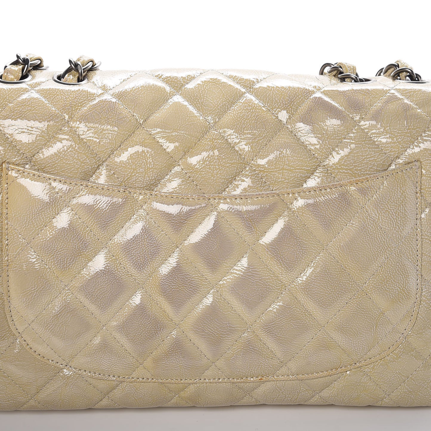 Crinkled Patent Quilted Jumbo Single Flap Light Beige