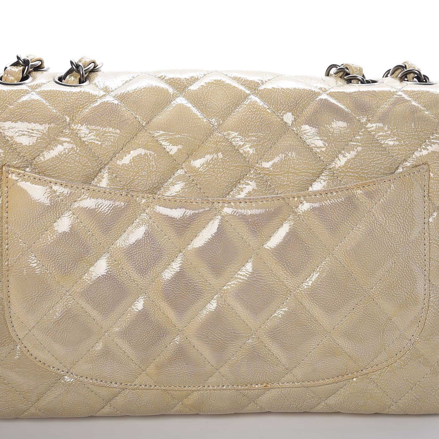 Chanel Crinkled Patent Quilted Jumbo Single Flap Light Beige 12 of 14