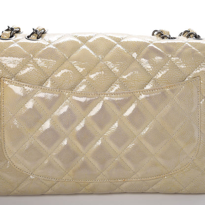 Chanel Crinkled Patent Quilted Jumbo Single Flap Light Beige 12 of 14