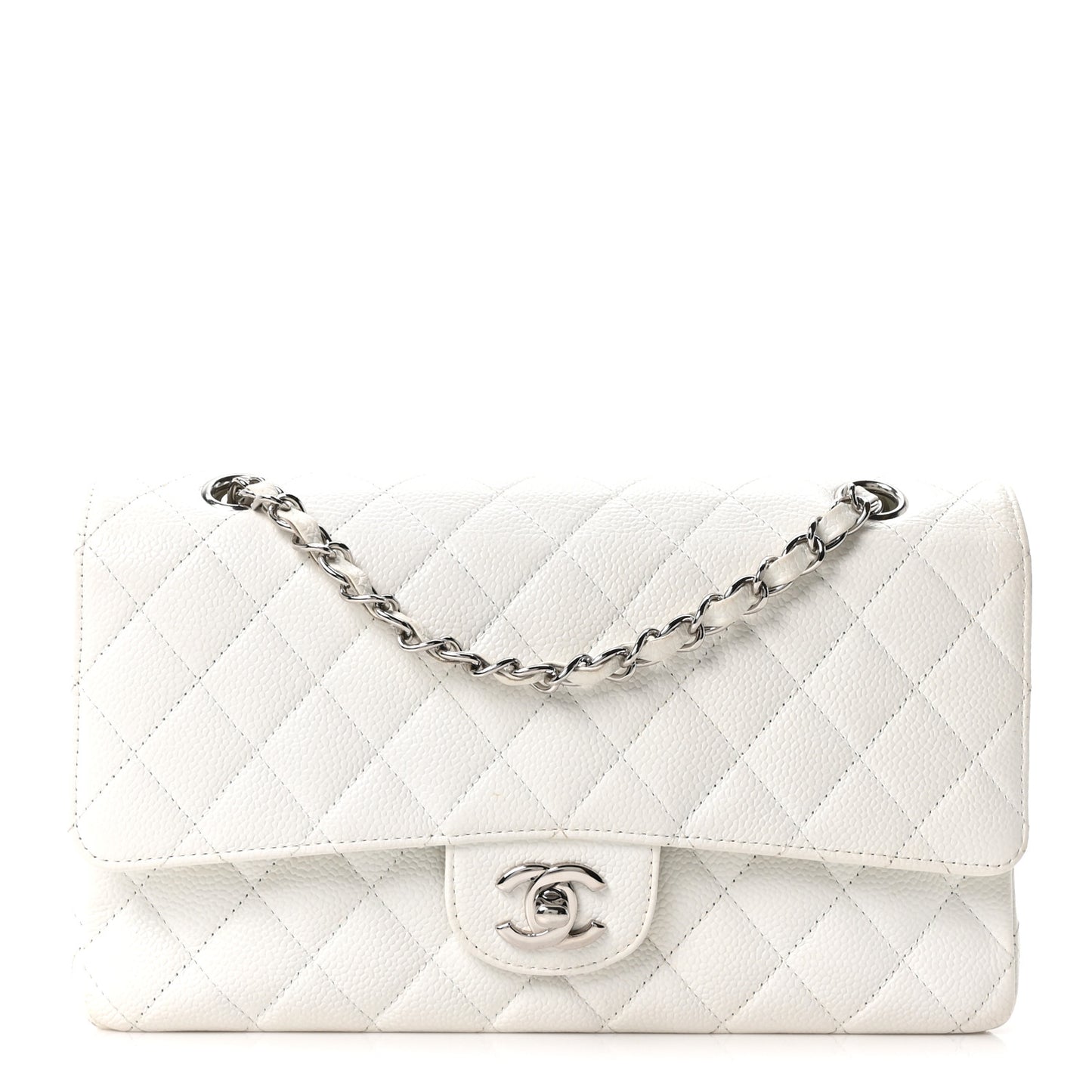 Caviar Quilted Medium Double Flap Ivory