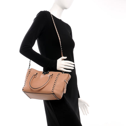 Valentino Garavani Pebbled Calfskin Small Rockstud Double Handle Tote Soft Noisette 2 of 9