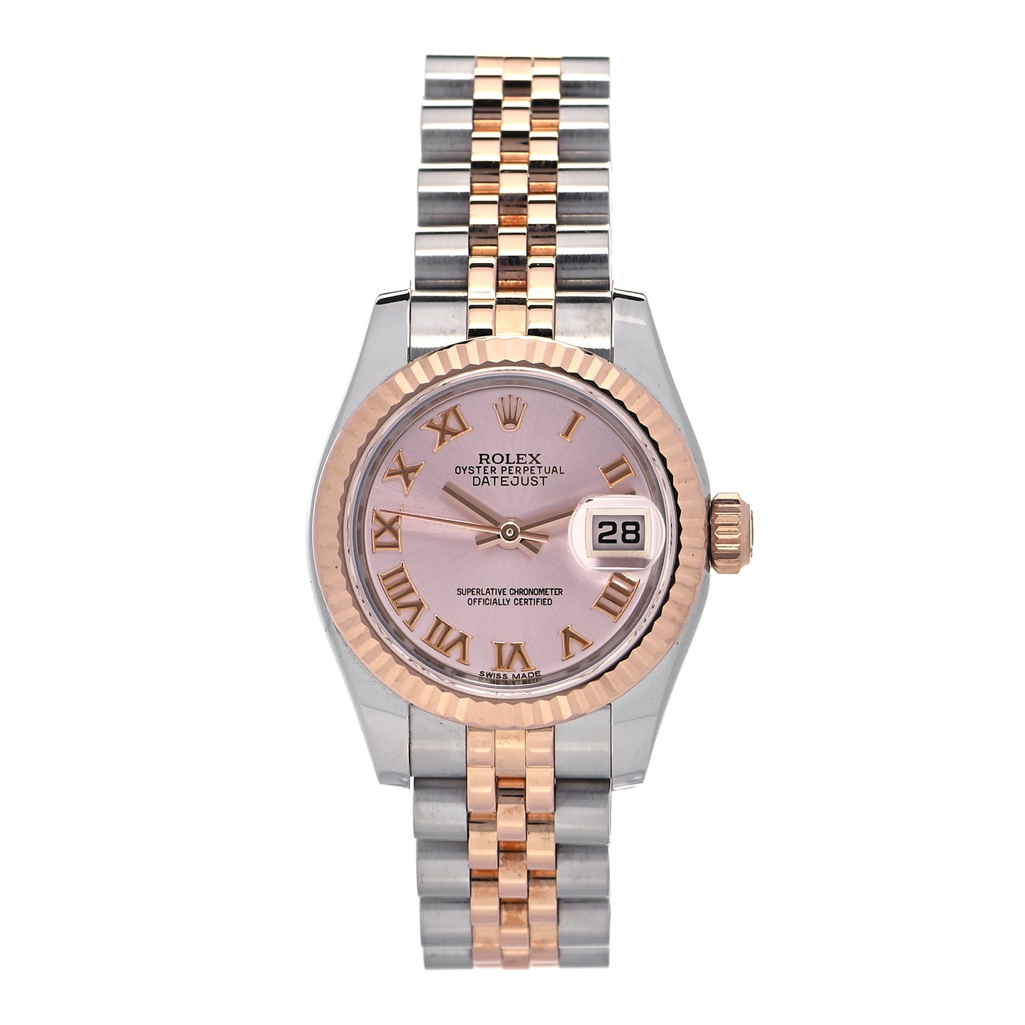 Stainless Steel 18K Everose Gold 26mm Oyster Perpetual Datejust Watch Pink Roman 179171