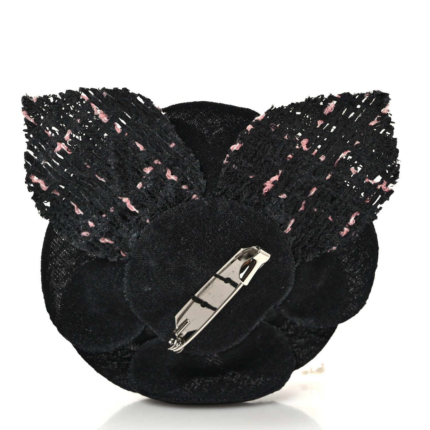Chanel Tweed Camellia Pin Brooch Black Pink 3 of 6