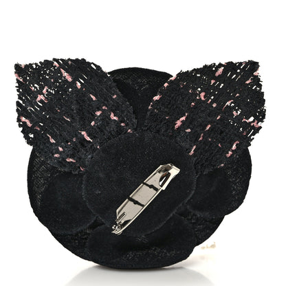 Chanel Tweed Camellia Pin Brooch Black Pink 3 of 6