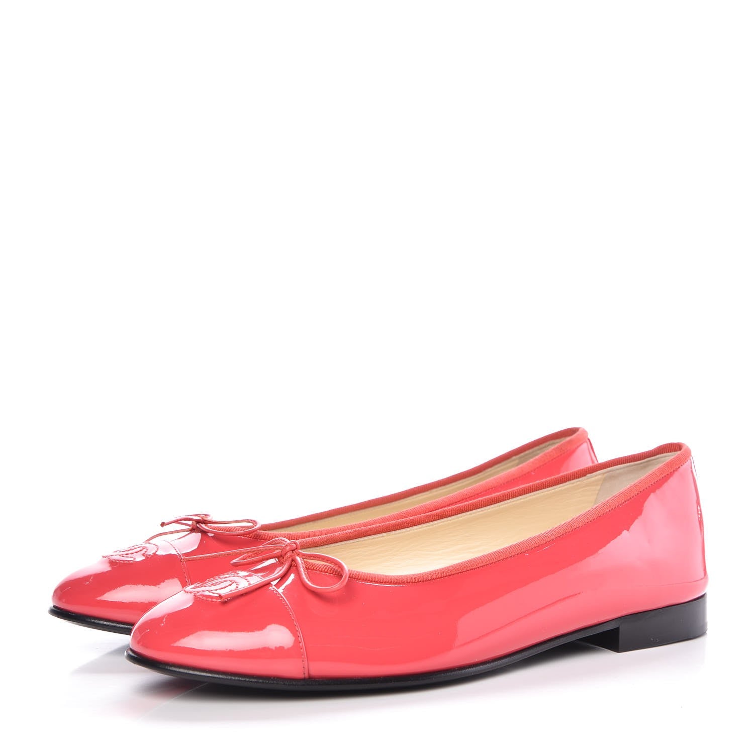 Chanel Patent Calfskin CC Cap Toe Ballerina Flats 39.5 Coral 3 of 9