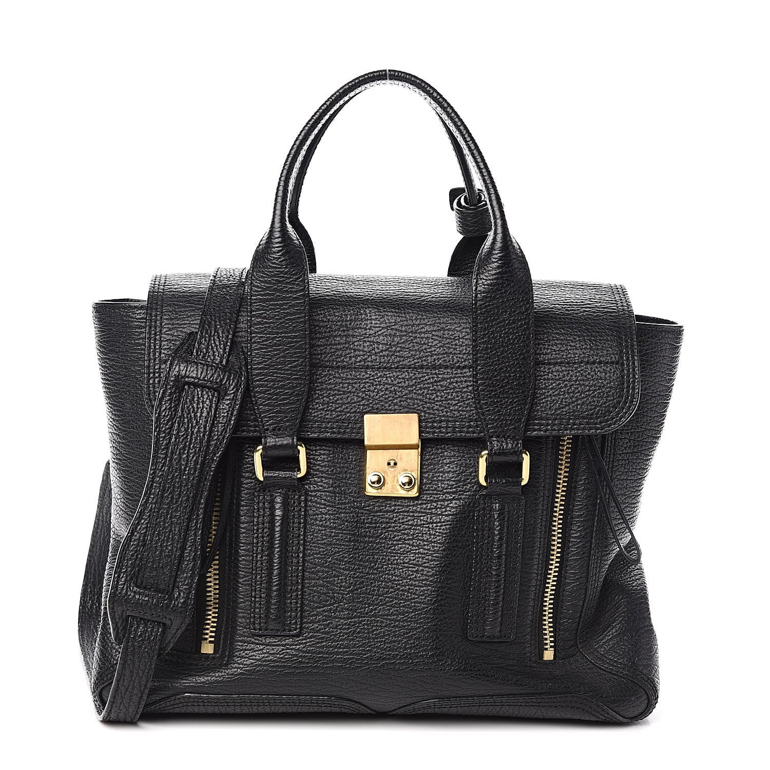 3.1 Phillip Lim 3.1 Textured Calfskin Medium Pashli Satchel Black 1 of 15