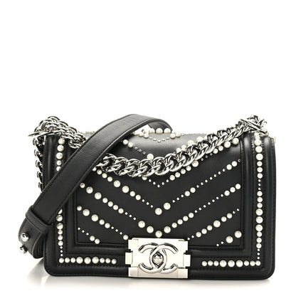 Chanel Calfskin Pearl Chevron Small Boy Flap Black 1 of 9