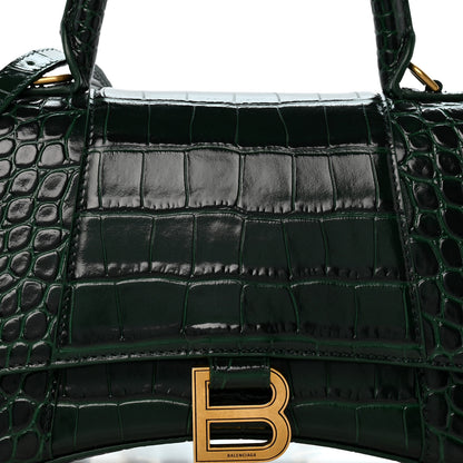 Balenciaga Shiny Calfskin Crocodile Embossed Small Hourglass Top Handle Bag Forest Green 8 of 13