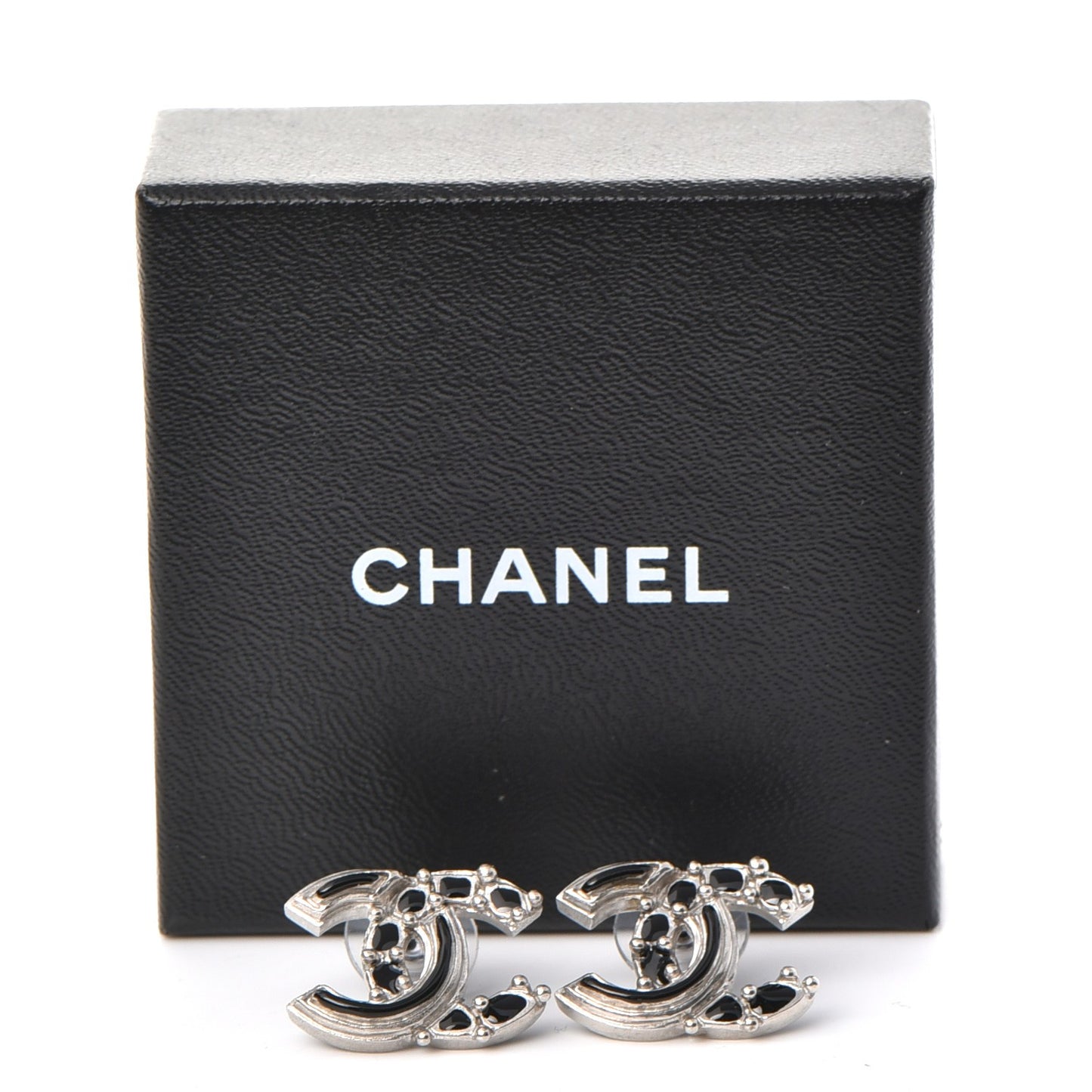 Enamel CC Earrings Black Silver