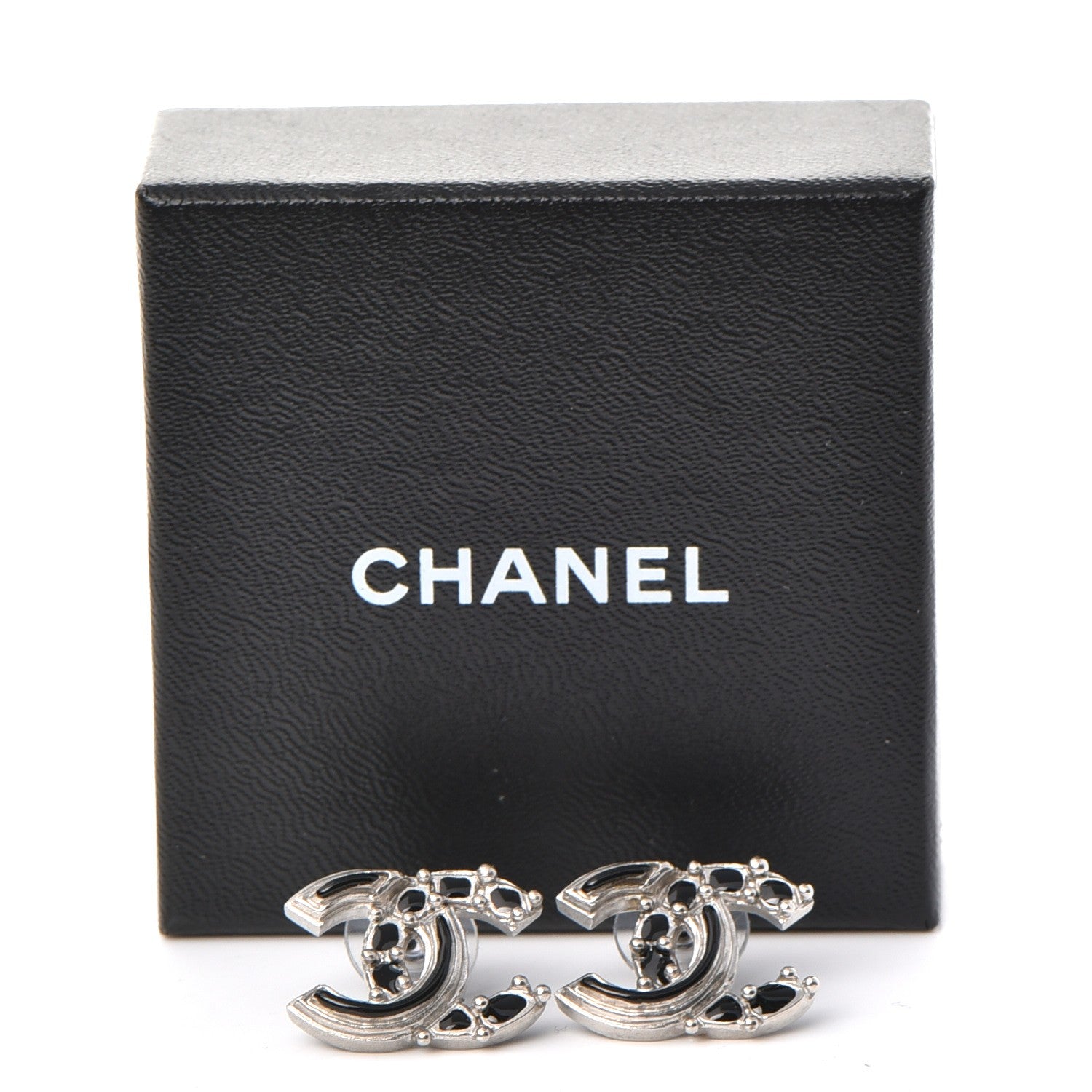 Chanel Enamel CC Earrings Black Silver 6 of 6