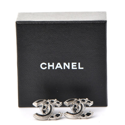 Chanel Enamel CC Earrings Black Silver 6 of 6